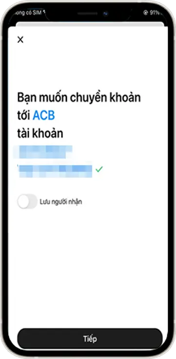Bước 7: Kiểm tra lại thông tin người nhận »» Chọn tiếp tục